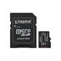 Kingston Canvas Select Plus G3 microSDXC-kort på 1 TB og SD-adapter ses forfra med mærkaterne tydeligt fremme.