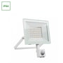 SpectrumLED Noctis Lux 4 projektør med PIR sensor, 50W, 4000K, hvid, vinklet visning, der viser monteringsbeslag og IP44 mærkat.