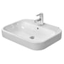 Duravit Happy D.2 håndvask, 65 cm bred, med forkromet armatur og hanehul, vist isoleret på hvid baggrund.