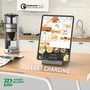 4smarts VoltDock-ladestation holder en tablet på køkkenbordet, og grafikken fremhæver hurtig opladning.