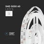 V-TAC VT-5050 LED-strip ses snoet ud fra spolen med grafik, der angiver 60 LED pr. meter og 120 graders lysvinkel.