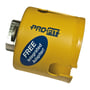 PRO-FIT 77 mm HM hulsav med integreret adapter, vist fra siden med gul overflade og blå mærkat.
