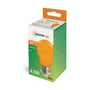 Emballagen til SpectrumLED orange LED-pære med E27-fatning viser pærens 4,9 W effekt og orange farve.
