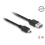 DeLock EASY-USB-kabel med USB-A- og Mini-B-stik vist tæt på; grafikken angiver en længde på 2 meter.