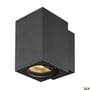 SLV Enola Square M Single udendørs LED-væglampe set fra en anden skrå vinkel, med det firkantede hus og runde lysåbning.