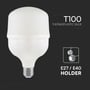 V-TAC T100 LED pære som termoplastisk pære med E27/E40 fatningsholder angivet.