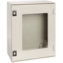 Schneider Electric vægskab i RAL7035 polyester, 647x436x250 mm, med rude og 120° åbning.