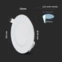 Diagram af V-TAC LED panel med dimensioner: 120 mm i diameter og 12 mm i dybden, med angivelse af 110 mm hulstørrelse.