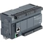 Schneider Electric Modicon M221 PLC med 24 digitale indgange, 2 analoge og 16 relæudgange, 230V, med Ethernet-port og monteringsskinne.
