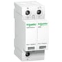 Detaljeret billede af Schneider Electric overspændingsafleder iPRD 40 1PN, der viser tilslutningspunkter for neutral og fase samt jordingssymbol.