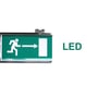 Nærbillede af nødudgangsskilte på Lysel PSF 52 LED Ex EM armatur, med teksten LED tydeligt vist.