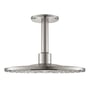 Grohe Rainshower Smartactive hovedbruser i børstet messing med loftmontering og en diameter på 310mm, viser PureRain og ActiveRain stråler.