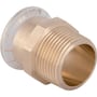 Geberit Mapress kobberovergang med 22mm muffe og 1" udvendigt gevind, vist med presseindikator og transparent beskyttelsesprop.