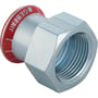 Geberit Mapress el-forzinket overgang 22 mm x 1/2" muffe/muffe med synlig presseindikator på en side og gevind på den anden.