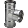 Viega Sanpress Inox XL T-stykke i rustfrit stål, vist fra siden med fokus på prestilslutning og indvendige pakninger.