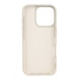 Indersiden af det hvide silikonecover til iPhone 16 Pro med lys, let prikket overflade.