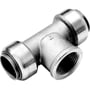 Roth T-stykke i rustfrit stål med 22 mm indstik til Pex-, CU- og rustfri rør samt 3/4" gevind.
