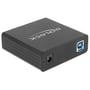 DeLock USB 3.0-adapter type 62966 set fra siden med blå USB-port og rund tilslutning på den sorte enhed.