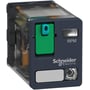 Schneider Electric effektrelæ med 15A mærkestrøm, 24VDC og LED-indikator, vist med grønt låseelement.