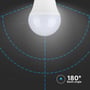 Grafisk illustration af V-TAC G45 LED pærens 180 graders lysspredning.
