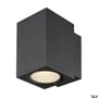 SLV Enola Square M Single udendørs LED-væglampe i antracit set fra en anden vinkel med den facetterede LED-linse synlig.
