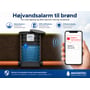 Infografik af Watertec 4G PRO brøndalarm i en brønd og SMS-varsler om høj vandstand på en mobiltelefon.