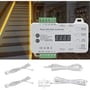 Oversigt over LEDlife trappe LED controlleren og forskellige tilslutningskomponenter som sensorer og kabler.