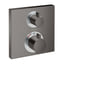 Hansgrohe Ecostat Square termostat til indbygning, med to greb i børstet sort krom og tydelig 40°C markering på den nedre skive.