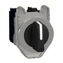 Schneider Electric Harmony XB4 flush drejegreb med sort greb og 2NO kontakter, vist på hvid baggrund.