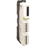 Detalje af Schneider Electric STB KIT Advantys med analoge indgange og RJ45 stik på hvid baggrund.