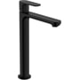 Hansgrohe Rebris E håndvaskarmatur i mat sort messing med ComfortZone 240 mm og CoolStart funktion, vist på hvid baggrund.