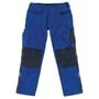 Mascot Erfurt arbejdsbukser i koboltblå med mørkeblå detaljer, viser lommer, forstærkede knæ og reflekser.