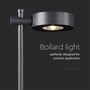 Bredformat visning af V-TAC LED pullertlampe, fremhæver det perfekte design til udendørs anvendelse med 3000K varm hvidt lys.