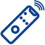 Blå ikon af en fjernbetjening med trådløse signaler, der indikerer brugen af Varta Longlife AA batterier.