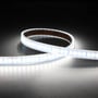 Ansell Lighting P-Cell LED bånd på 50 meter, 12 mm bred, fremviser 6500K kold hvid lys på en mørk baggrund med lysrefleksion.