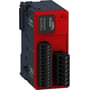 Schneider Electric TM3-modul Safety PLD/CAT3 med 2 digitale indgange og 3 udgange i rødt og mørkeblåt design.