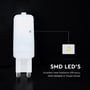 V-TAC G9 LED-pære set forfra med en forstørret illustration af en SMD-LED-chip ved siden af.