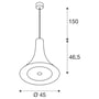 Teknisk tegning af SLV BATO 45 PD pendel i sort/messing med dimensioner angivet i centimeter.