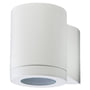 SG Armaturen Metro LED vægarmatur i hvidt aluminium, med et rundt rørdesign og downlight funktion på hvid baggrund.