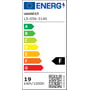 Energieffektivitetsskilt for Loevschall A/S spejl, LS-056-3140, viser energiklasse F og 19 kWh/1000h.