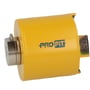 PRO-FIT 68 mm beton hulsav med adapter set fra siden, fremhæver den gule farve og PRO-FIT logoet tydeligt.