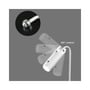 Den hvide 3-i-1 LED-lampe vises i flere drejede positioner med 360 graders rotation og magnetisk kugleled.