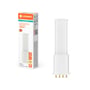 Ledvance DULUX LED-lysrør S/E står foran sin orange og hvide emballage, hvor 360 lumen og 3000 K fremgår.
