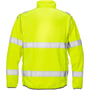 Bagsiden af en gul Kansas Fristads Hi-Vis softshell jakke i str. XL, med synlige refleksbånd.