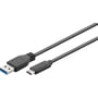 Sort USB-kabel med USB 3.1 Type-C han-stik i den ene ende og USB 3.0 Type-A han-stik i den anden. Kablet er 2 meter langt og har en ensfarvet sort beklædning.