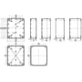 Tekniske tegninger af Schneider Electric Thalassa TBP kasse med gråt låg, mål 275x225x120 mm, viser dimensioner og detaljer i flere vinkler.