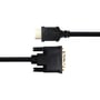 Deltaco HDMI til DVI-D single link-kabel, 1 meter og sort, vist vandret med HDMI- og DVI-D-stik.