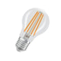 Ledvance LED-standardpære set skråt med klart glas, orange filamenter og synlig E27-sokkel.