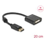 DeLock DisplayPort 1.2 han til DVI hun 4K aktiv adapter i sort, set tæt på med DisplayPort- og DVI-stik.