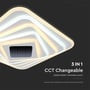 Detaljeret visning af V-TAC 150W LED loftlampens 3-i-1 CCT justerbare lysfunktion og dæmpbar kontrol.